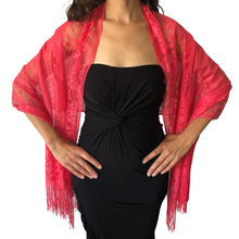 Load image into Gallery viewer, Coral Pink Tulle Wedding Wrap Shawl Lace Pashmina Scarf