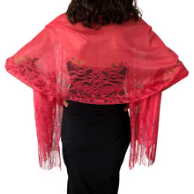Load image into Gallery viewer, Coral Pink Tulle Wedding Wrap Shawl Lace Pashmina Scarf