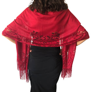 Ruby Red Lace Pashmina
