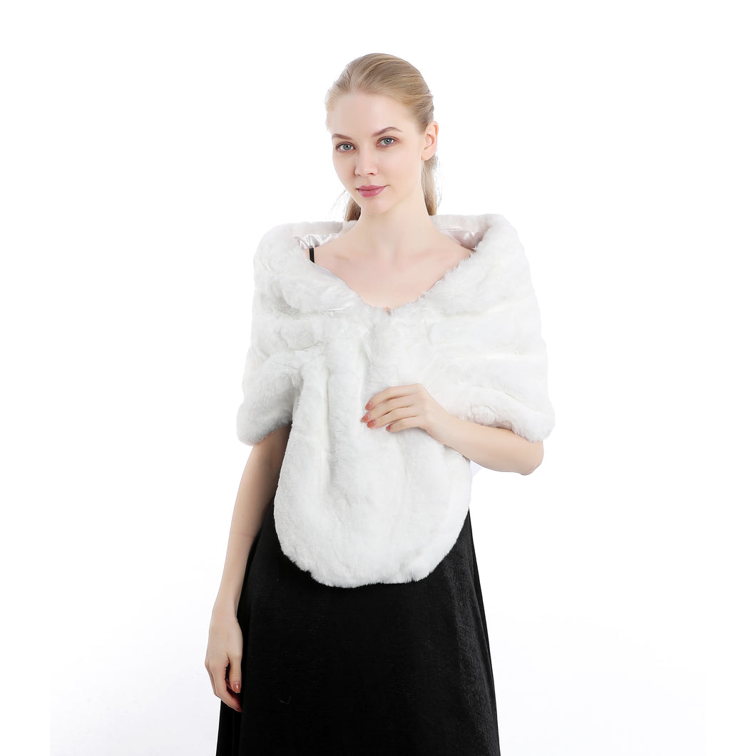 Cream Fur Shawl With Collar