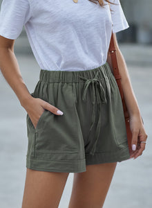 Womens Linen Feel Green Shorts