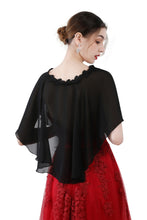 Load image into Gallery viewer, Black Chiffon Cape With Lace Trim
