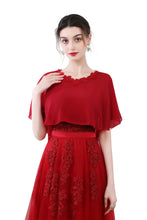 Load image into Gallery viewer, Wine Red Chiffon Cape With Lace Trim