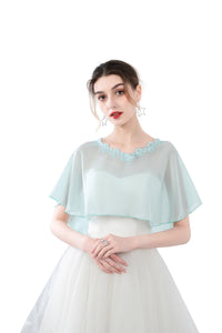 Turqouise Chiffon Cape With Lace Trim