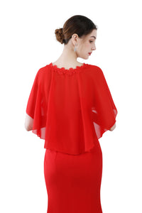 Scarlet Red Chiffon Cape With Lace Trim