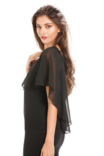 Load image into Gallery viewer, Black Chiffon Cape With Lace Trim