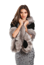 Load image into Gallery viewer, Black &amp; Grey Faux Fur Shawl
