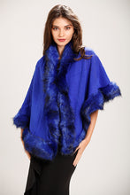 Load image into Gallery viewer, Blue Faux Fur Cape Cardigan