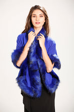 Load image into Gallery viewer, Blue Faux Fur Cape Cardigan