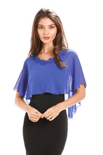 Load image into Gallery viewer, Royal Cobalt Blue Chiffon Cape With Lace Trim