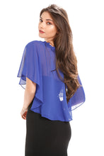 Load image into Gallery viewer, Royal Cobalt Blue Chiffon Cape With Lace Trim