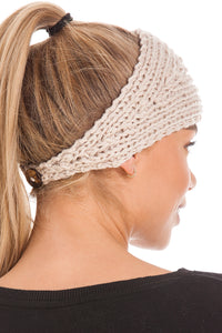 Knitted Ear Warmer Headband With Flower & Button