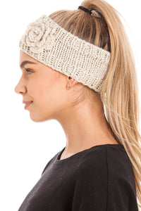 Women's Knitted Ear Warmer Headband With Flower