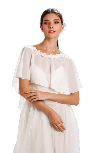 White Chiffon Cape With Lace Trim