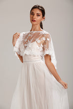 Load image into Gallery viewer, Ivory Lace Wedding Dress Capelet Bridal Shawl With Crystal Neckline Detail
