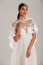 Load image into Gallery viewer, Ivory Lace Wedding Dress Capelet Bridal Shawl With Crystal Neckline Detail