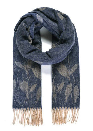 Navy Winter Scarf With Snowdrops