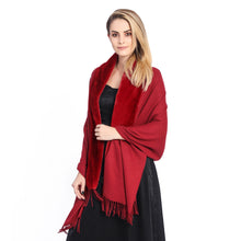 Load image into Gallery viewer, Red Faux Fur Trim Shawl