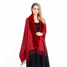 Load image into Gallery viewer, Red Faux Fur Trim Shawl