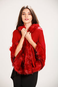 Red Faux Fur Cape Cardigan