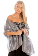 Load image into Gallery viewer, Iridescent Dark Silver Silky Wedding Pashmina Wrap Shawl Scarf