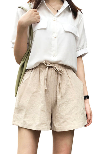 Womens Loose Fit Beige Shorts