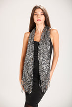Load image into Gallery viewer, Black &amp; Silver Sequin Scarf