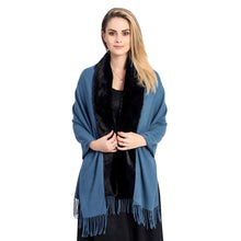 Load image into Gallery viewer, Teal Faux Fur Trim Shawl