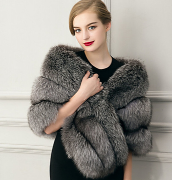 Thick Grey Faux Fur Shawl