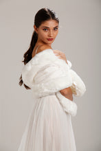 Load image into Gallery viewer, White Patterned Faux Fur Bridal Shawl