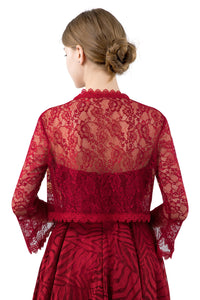 Wine Red Lace Open Cardigan