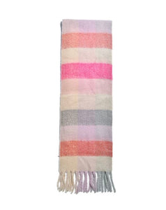 Pastel Stripe Fluffy Scarf With Tassels