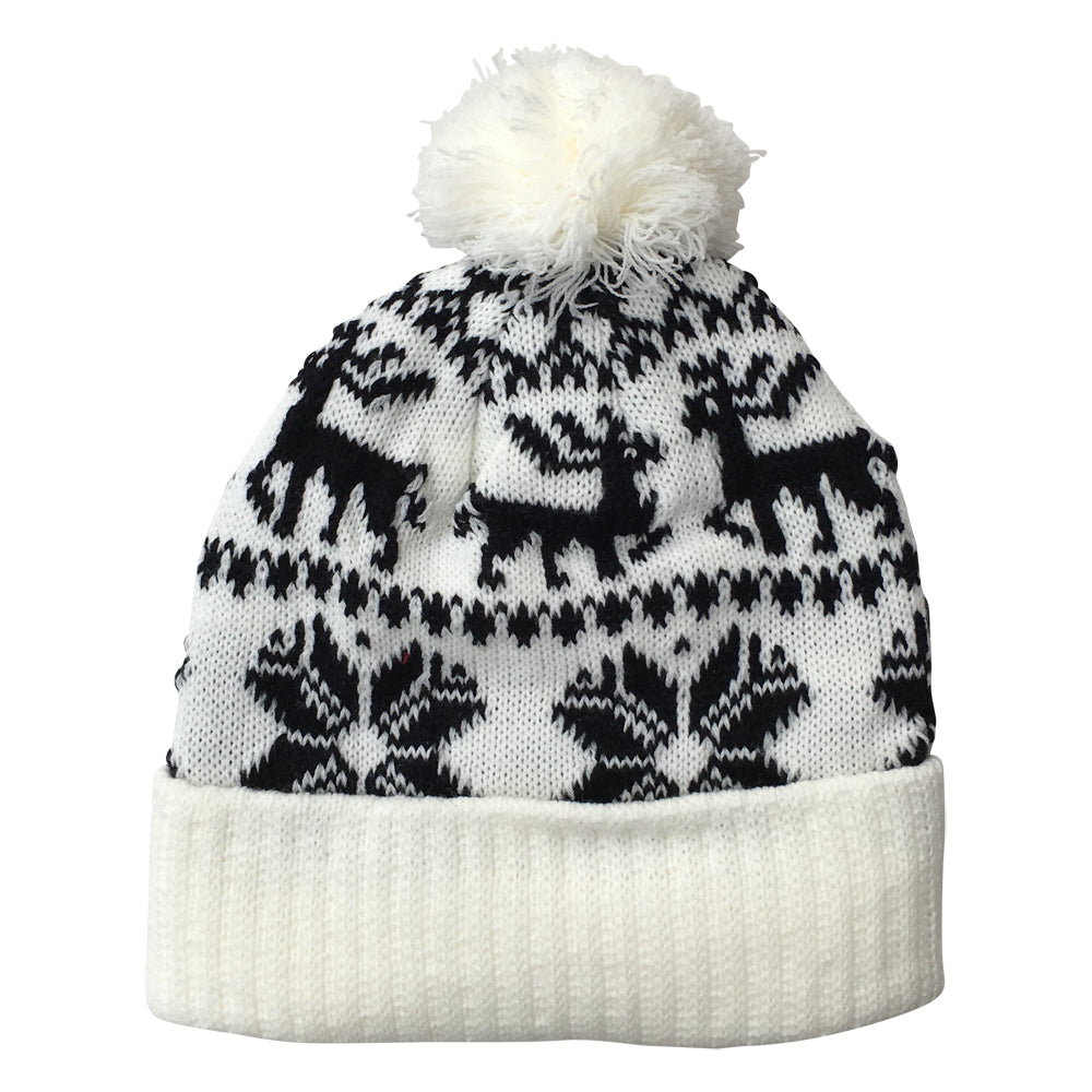 White & Black Christmas Knit Beanie Hat