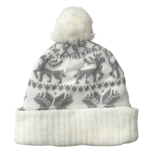 White & Grey Christmas Knit Beanie Hat
