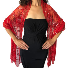 Load image into Gallery viewer, Red Sequin Shawl