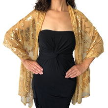 Load image into Gallery viewer, Gold Sequin Shawl