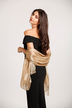 Load image into Gallery viewer, Iridescent Golden Taupe Wedding Shawl Pashmina Wrap Scarf