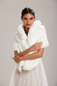 White Fur Shawl With Collar