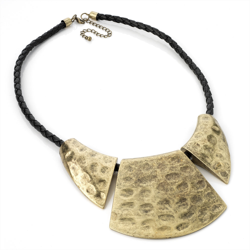 Burnished Gold Effect Black Cord Chunky Necklace