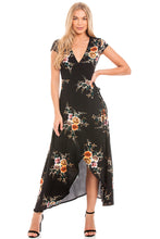 Load image into Gallery viewer, Black Floral Wrap Dress