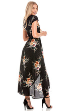 Load image into Gallery viewer, Black Floral Wrap Dress