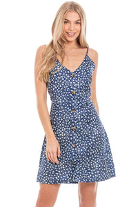 Blue Floral Buttoned Summer Dress