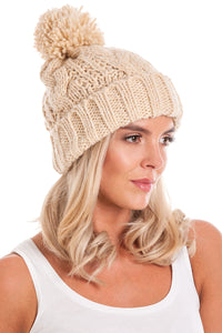 Beige Cable Knit Beanie