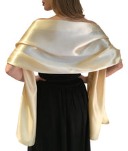 Load image into Gallery viewer, Champagne Gold Satin Wedding Shawl Pashmina Wrap Scarf