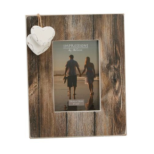 Distressed Wood Frame With Hanging Hearts
