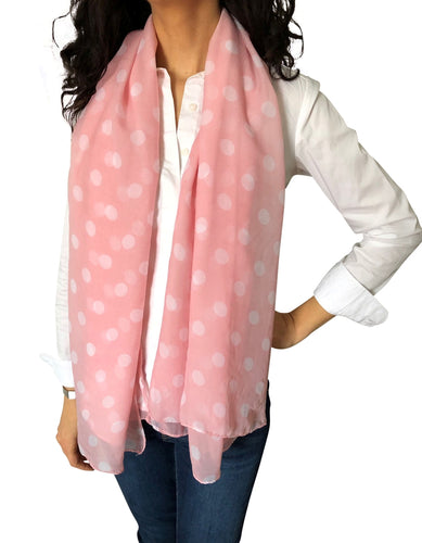 Large Silky Chiffon Pink Polka Scarves & Sarong