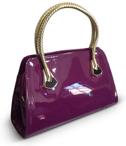 Purple Patent Tote With Woven Handle