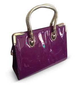 Purple Patent Tote With Woven Handle