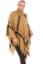 Load image into Gallery viewer, Tartan High Neck Large Poncho In Camel