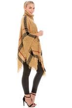 Load image into Gallery viewer, Tartan High Neck Large Poncho In Camel